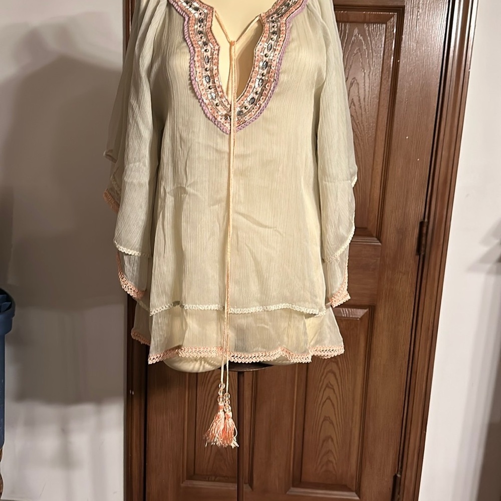 Embroidered Cream Tunic Top